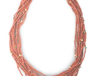 Native American Sterling Coral Bead Necklace
