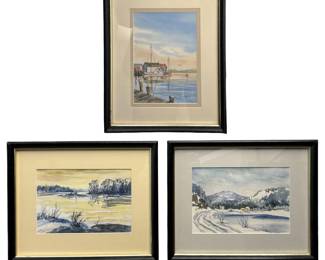 3pc. Signed Rachel A. Farrington Watercolors
