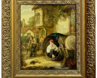 Antique British “Hide and Seek" Giclee on Panel

