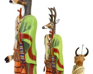 Robert Shields Deer Shaman and Bull Sculptures
