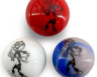 3pc Reddy Kilowatt Glass Marbles
