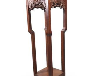 Tall Chinese Carved Rosewood Plant Stand

