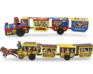 2pc Vintage Tin Wind-Up Toy Trains
