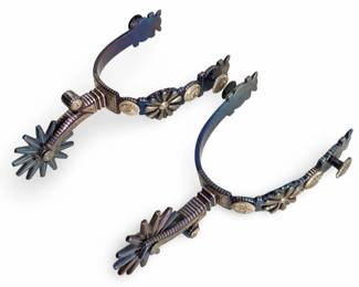 Crescent Moon Design Silver Inlay Boot Show Spurs
