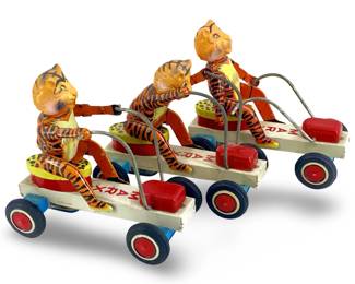3pc Vintage Marx Tiger Toy Friction Go-Carts
