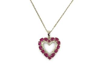 Sterling Silver Ruby Heart Pendant Necklace
