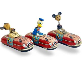 3pc Vintage Marx Wind-Up Minnie & Mickey Toy Cars
