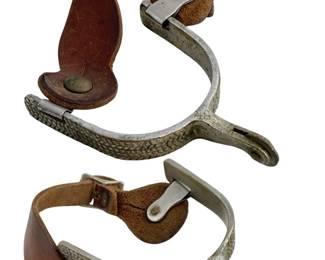 2pc Vintage Metal and Leather Cowboy Boot Spurs

