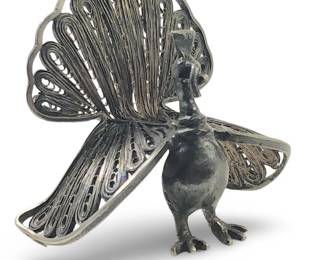 Vintage Miniature Sterling Silver Filigree Peacock
