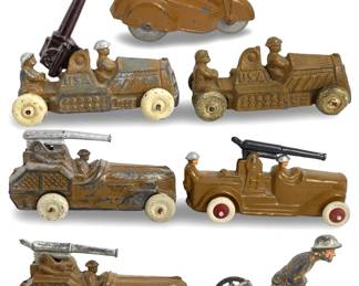 7pc Antique Manoil Military Vehicle Toy Collection
