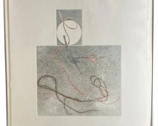 Unique Signed Abstract Woodblock String Print
