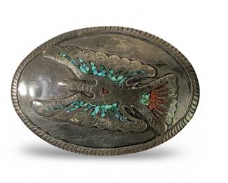 Native American Crushed Turquoise Coral Buckle
