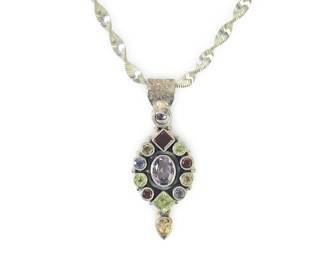 Sterling Silver Multi Gemstone Pendant Necklace
