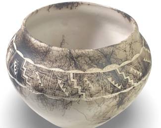 Signed Vail Navajo Etched Horse Hair Pottery
