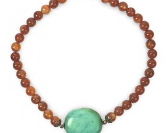 Fire Agate Chunky Turquoise Pendant Necklace
