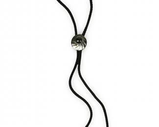 Signed Native American Silver Onyx Bolo Tie
