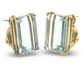 Pair 18KT Yellow Gold 26ct Aquamarine Earrings
