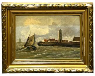 Antique Signed Beck Seascape Oil on Panel
