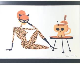 Josh Agle Shag Leopard Print Serigraph on Silk
