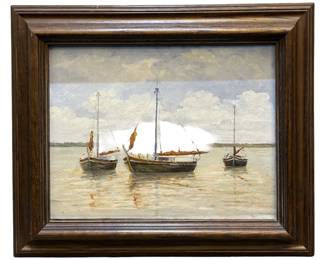 Signed Sailboat Seascape Acrylic on Canvas
