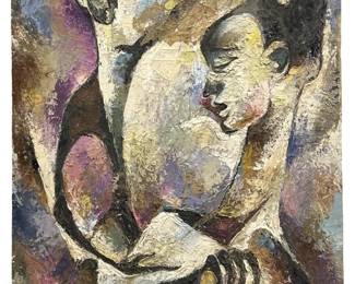 Signed Bisch Abstract Textural Oil on Canvas Panel
