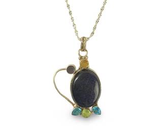 Vintage Silver Goldstone Gemstone Pendant Necklace
