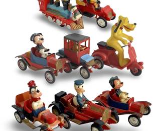 8pc Vintage Disney Marx Toys Tin Go-Carts
