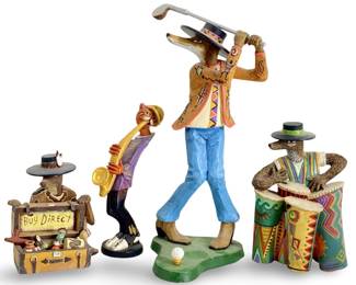 Signed Robert Shields Coyote and Cat Sculptures
