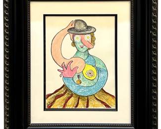 Signed Enrico Baj “Femme au Chapeau" Lithograph
