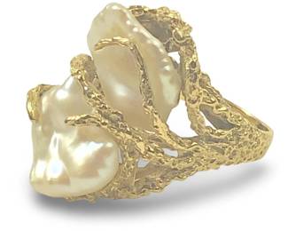 14Kt Yellow Gold Brutalist Baroque Pearl Ring

