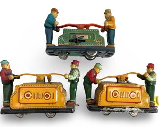 3pc Vintage KDP Japan Tin Handcar Toys
