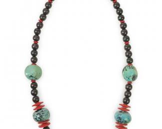 Long Chunky Faux Turquoise Wood Bead Necklace
