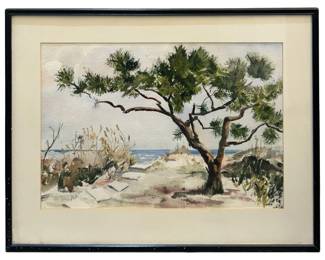 Signed Lily Byrd “Hilton Head Beach" Watercolor
