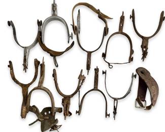 10pc Antique Metal Cowboy Boot Spurs
