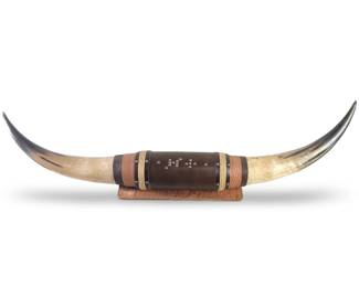 Mounted Leather Wrapped Steer Bull Horns
