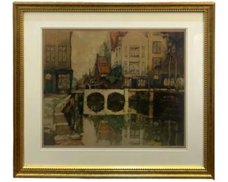 Signed Vintage Venice Aquatint Colored Etching

