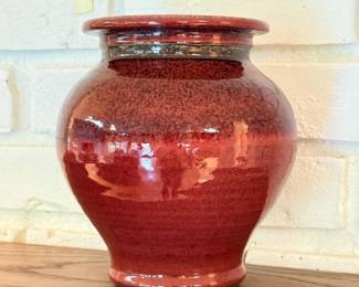 67 RedGlazedCeramicPotteryVaseSigned