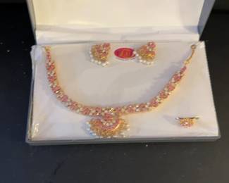 iLook Gold-Tone Jewelry Set with Pink Stones & Pearls