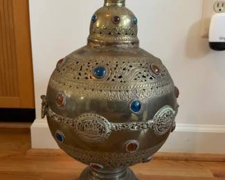 Antique Meena Lamp with Gemstone Inlays - 25” Tall - Price per one