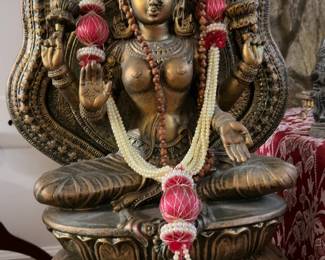 Vintage Brass Hindu Goddess Statue - Lakshmi on Lotus