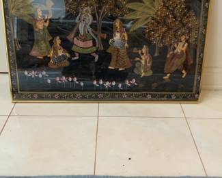 Framed Indian Miniature Painting - Krishna and Gopis Musical Scene