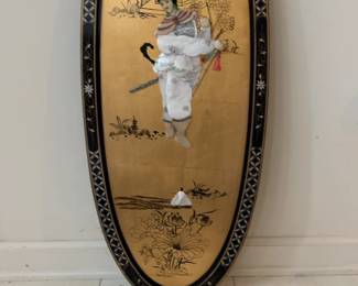 Vintage Oval Asian Gold Leaf Wall Panel with 3D Geisha Figure
