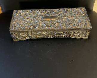 Vintage Ornate Silver Plate Trinket Box with Floral Scrollwork