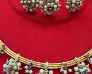 Gold Plated Silver Jewelry Set (Necklace, Ring, Earrings) - Excluded from Markdown