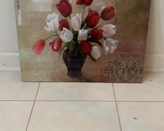 Red and White Tulips in Vase Floral Wall Art