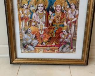 Framed Hindu Religious Art Print - Ram Darbar with Hanuman