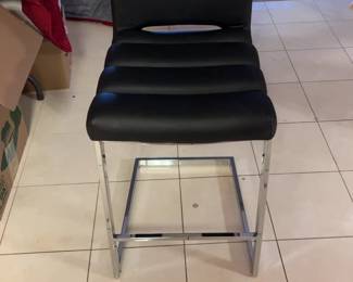 Black Armless Ribbed Faux Leather Dining Side Chair