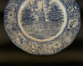 Vintage Blue and White Liberty Blue Independence Hall Plate