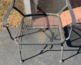 Black Wrought Iron Mesh Patio Armchair with Scroll Detail