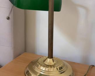 Classic Green Glass Banker's Desk Lamp with Brass Finish Base